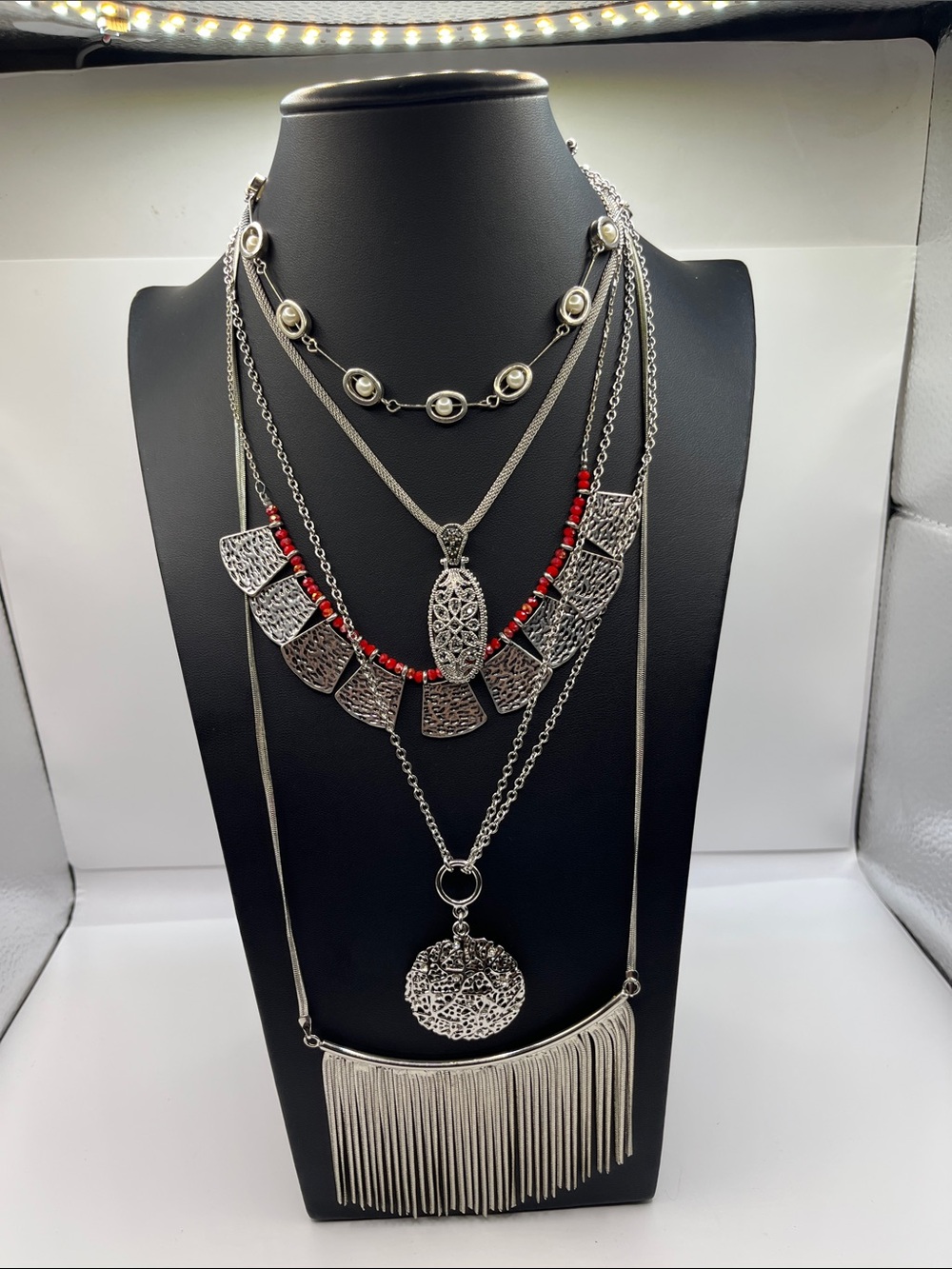 Necklaces Lot 5 Assorted Necklaces Silver Tone Cookie Lee Natasha Plunder Korea